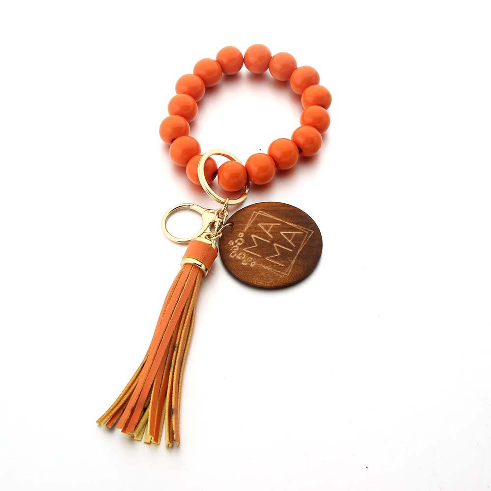 Wholesale solid wood beads keychain bracelet tassel wallet keychain